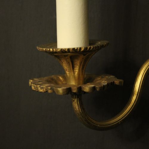 FRENCH SET OF 3 TWIN ARM GILDED BRONZE ANTIQUE WALL LIGHTS - ADDITIONAL PHOTO 6