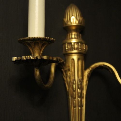 FRENCH SET OF 3 TWIN ARM GILDED BRONZE ANTIQUE WALL LIGHTS - ADDITIONAL PHOTO 7