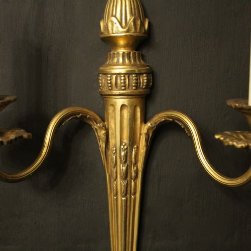FRENCH SET OF 3 TWIN ARM GILDED BRONZE ANTIQUE WALL LIGHTS - ADDITIONAL PHOTO 8