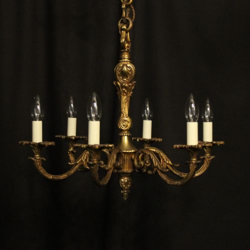 french gilded bronze 6 light antique chandelier - CATEGORY: ANTIQUE LIGHTING - DATED 1920