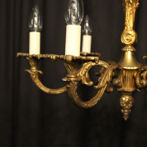 FRENCH GILDED BRONZE 6 LIGHT ANTIQUE CHANDELIER - ADDITIONAL PHOTO 1