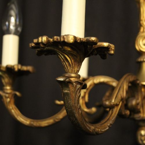 FRENCH GILDED BRONZE 6 LIGHT ANTIQUE CHANDELIER - ADDITIONAL PHOTO 3