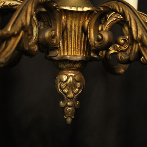 FRENCH GILDED BRONZE 6 LIGHT ANTIQUE CHANDELIER - ADDITIONAL PHOTO 4