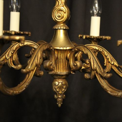 FRENCH GILDED BRONZE 6 LIGHT ANTIQUE CHANDELIER - ADDITIONAL PHOTO 5