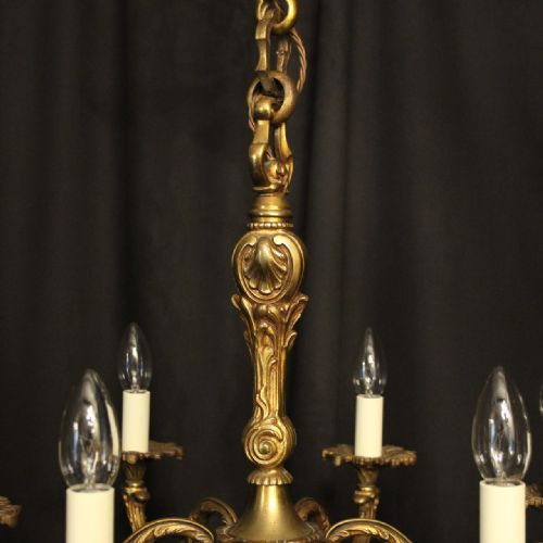 FRENCH GILDED BRONZE 6 LIGHT ANTIQUE CHANDELIER - ADDITIONAL PHOTO 6