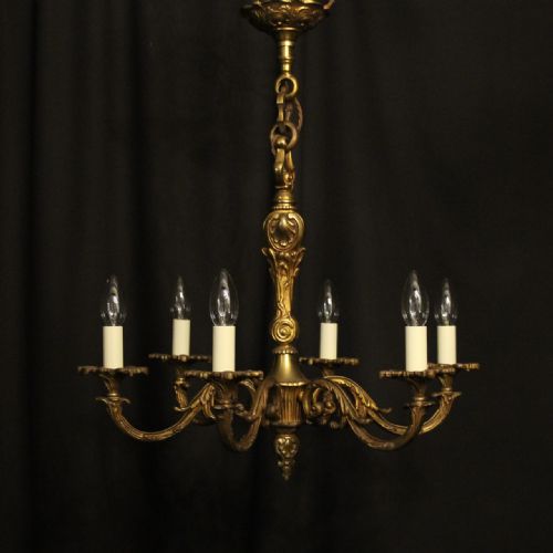 FRENCH GILDED BRONZE 6 LIGHT ANTIQUE CHANDELIER - ADDITIONAL PHOTO 7