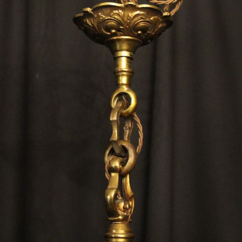 FRENCH GILDED BRONZE 6 LIGHT ANTIQUE CHANDELIER - ADDITIONAL PHOTO 9