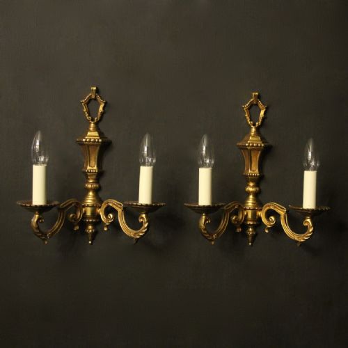 french pair of gilded bronze antique wall lights - CATEGORY: ANTIQUE LIGHTING - DATED 1920