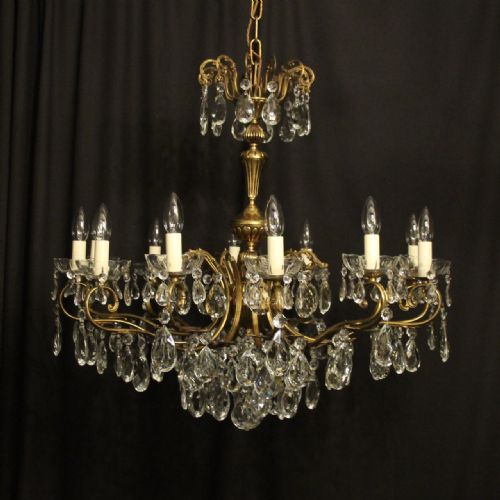 french gilt crystal 12 light antique chandelier - CATEGORY: ANTIQUE LIGHTING - DATED 1920