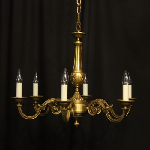french gilded bronze 6 light chandelier - CATEGORY: ANTIQUE LIGHTING - DATED 1930