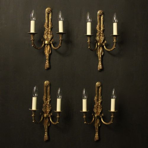 french set of 4 gilded twin arm wall lights - CATEGORY: ANTIQUE LIGHTING - DATED 1930