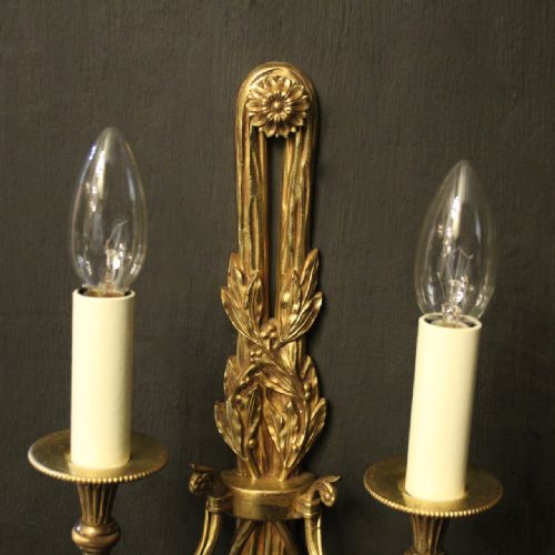 FRENCH SET OF 4 GILDED TWIN ARM WALL LIGHTS - ADDITIONAL PHOTO 4