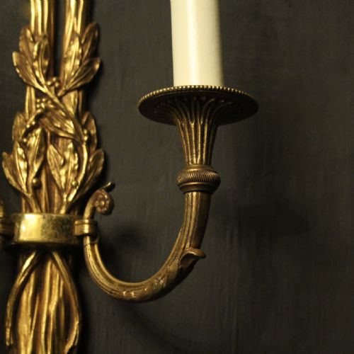 FRENCH SET OF 4 GILDED TWIN ARM WALL LIGHTS - ADDITIONAL PHOTO 6