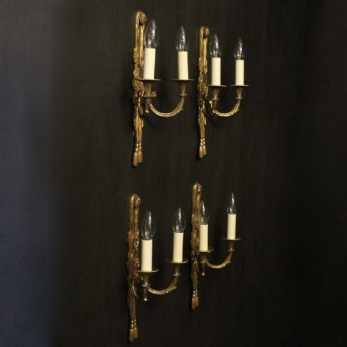 FRENCH SET OF 4 GILDED TWIN ARM WALL LIGHTS - ADDITIONAL PHOTO 9