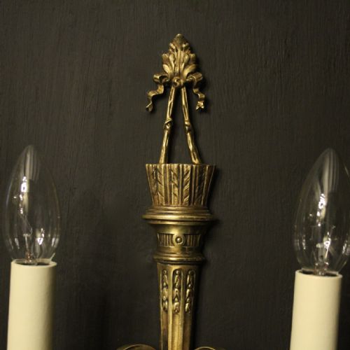 FRENCH GILDED TWIN ARM ANTIQUE WALL LIGHTS - ADDITIONAL PHOTO 2