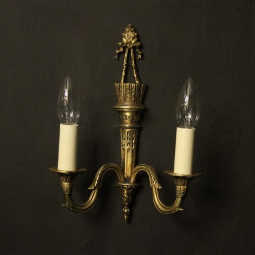 FRENCH GILDED TWIN ARM ANTIQUE WALL LIGHTS - ADDITIONAL PHOTO 4