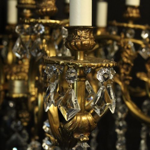 ITALIAN GILDED BRONZE CRYSTAL 15 LIGHT ANTIQUE CHANDELIER - ADDITIONAL PHOTO 4