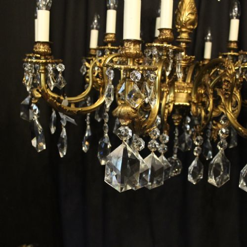 ITALIAN GILDED BRONZE CRYSTAL 15 LIGHT ANTIQUE CHANDELIER - ADDITIONAL PHOTO 1