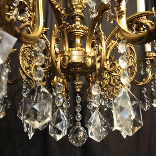 ITALIAN GILDED BRONZE CRYSTAL 15 LIGHT ANTIQUE CHANDELIER - ADDITIONAL PHOTO 2