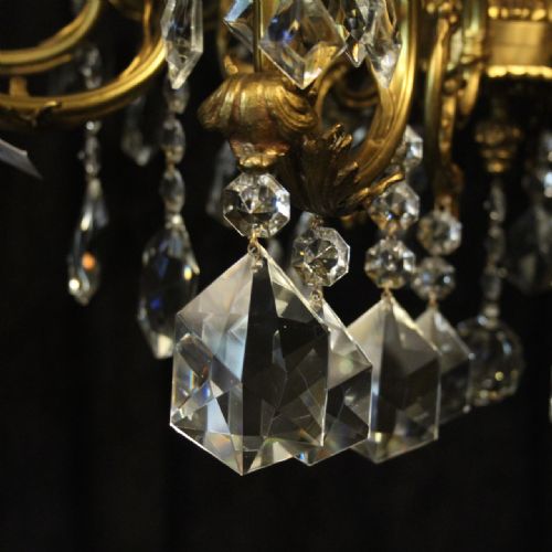 ITALIAN GILDED BRONZE CRYSTAL 15 LIGHT ANTIQUE CHANDELIER - ADDITIONAL PHOTO 3