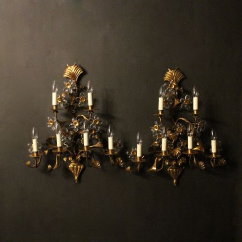 italian florentine pair of gilded 6 arm wall lights - CATEGORY: ANTIQUE LIGHTING - DATED 1930