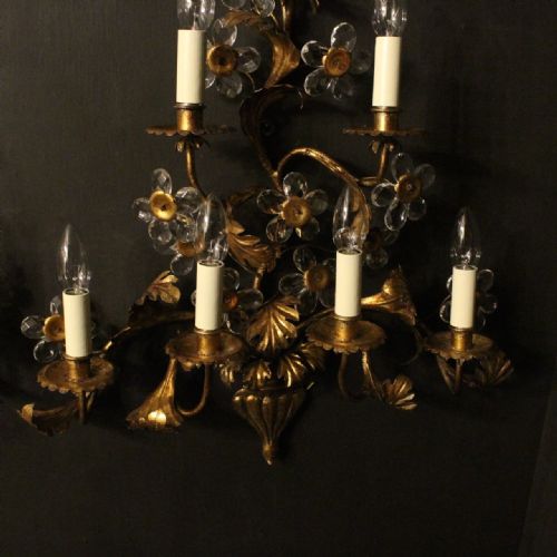 ITALIAN FLORENTINE PAIR OF GILDED 6 ARM WALL LIGHTS - ADDITIONAL PHOTO 1