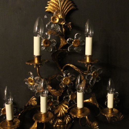 ITALIAN FLORENTINE PAIR OF GILDED 6 ARM WALL LIGHTS - ADDITIONAL PHOTO 3