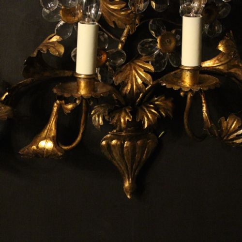 ITALIAN FLORENTINE PAIR OF GILDED 6 ARM WALL LIGHTS - ADDITIONAL PHOTO 7