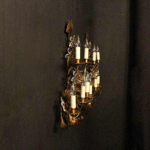ITALIAN FLORENTINE PAIR OF GILDED 6 ARM WALL LIGHTS - ADDITIONAL PHOTO 10