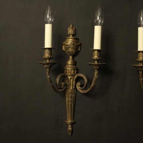 FRENCH PAIR OF BRONZE ANTIQUE WALL SCONCES - ADDITIONAL PHOTO 1