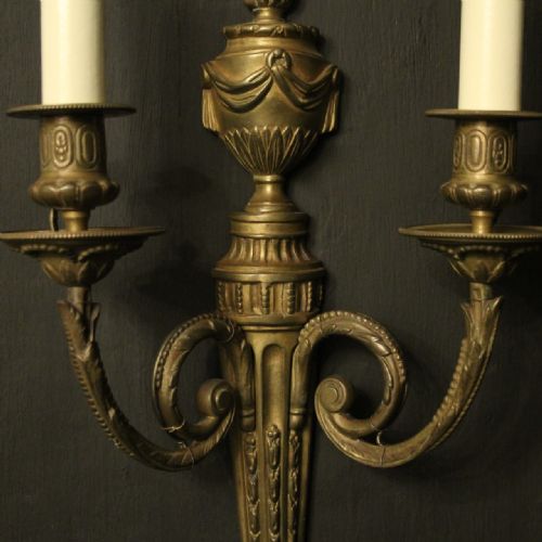 FRENCH PAIR OF BRONZE ANTIQUE WALL SCONCES - ADDITIONAL PHOTO 2