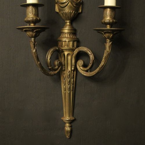 FRENCH PAIR OF BRONZE ANTIQUE WALL SCONCES - ADDITIONAL PHOTO 5