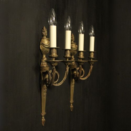 FRENCH PAIR OF BRONZE ANTIQUE WALL SCONCES - ADDITIONAL PHOTO 7
