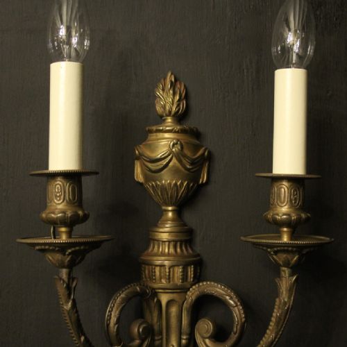 FRENCH PAIR OF BRONZE ANTIQUE WALL SCONCES - ADDITIONAL PHOTO 9