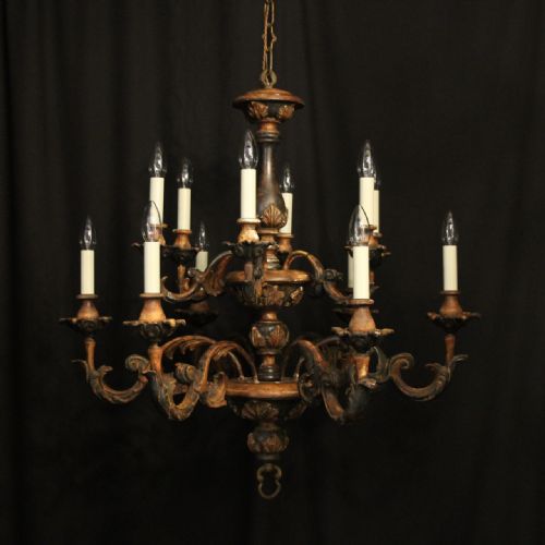florentine 12 light polychrome double tiered chandelier - CATEGORY: ANTIQUE LIGHTING - DATED 1930