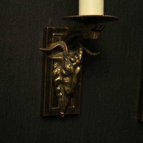 FRENCH RAM HEADED ANTIQUE SINGLE ARM WALL LIGHTS - ADDITIONAL PHOTO 2