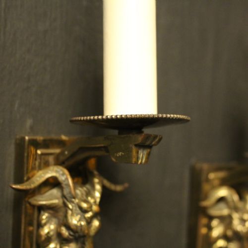 FRENCH RAM HEADED ANTIQUE SINGLE ARM WALL LIGHTS - ADDITIONAL PHOTO 3