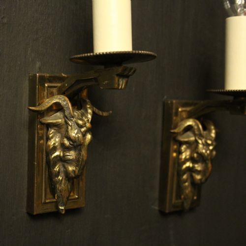 FRENCH RAM HEADED ANTIQUE SINGLE ARM WALL LIGHTS - ADDITIONAL PHOTO 4