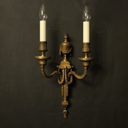 FRENCH PAIR OF BRONZE ANTIQUE WALL SCONCES - ADDITIONAL PHOTO 1