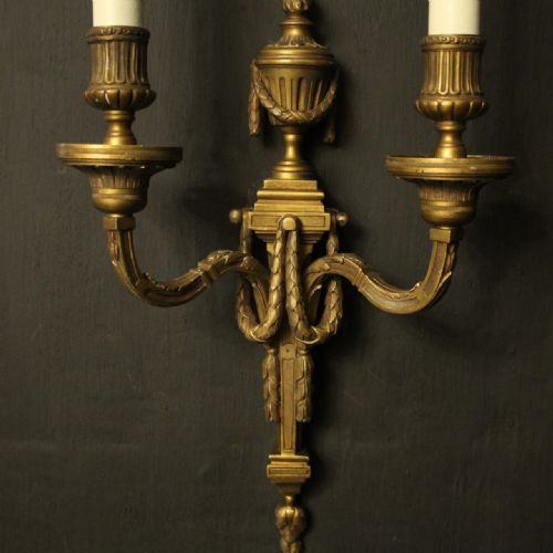 FRENCH PAIR OF BRONZE ANTIQUE WALL SCONCES - ADDITIONAL PHOTO 2