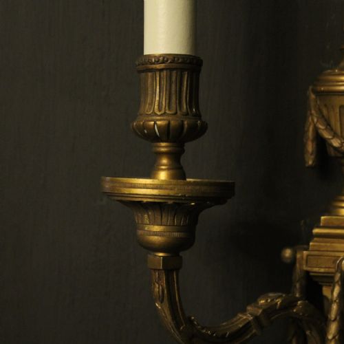 FRENCH PAIR OF BRONZE ANTIQUE WALL SCONCES - ADDITIONAL PHOTO 5