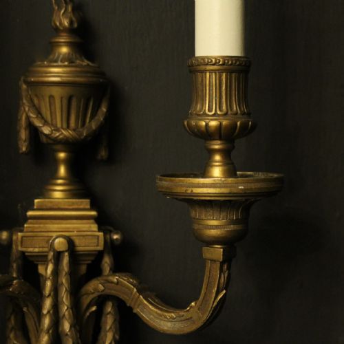 FRENCH PAIR OF BRONZE ANTIQUE WALL SCONCES - ADDITIONAL PHOTO 7