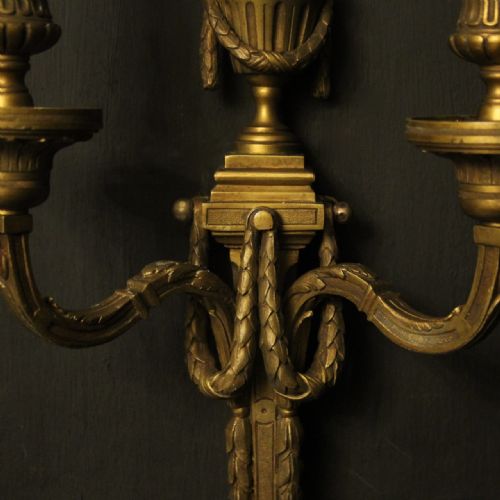 FRENCH PAIR OF BRONZE ANTIQUE WALL SCONCES - ADDITIONAL PHOTO 8