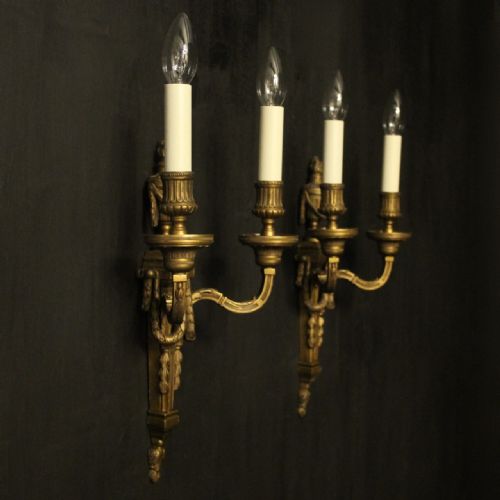 FRENCH PAIR OF BRONZE ANTIQUE WALL SCONCES - ADDITIONAL PHOTO 9