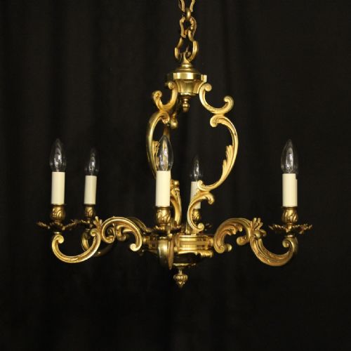 french gilded bronze 6 light antique chandelier - CATEGORY: ANTIQUE LIGHTING - DATED 1920