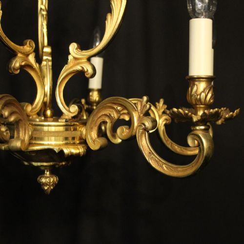 FRENCH GILDED BRONZE 6 LIGHT ANTIQUE CHANDELIER - ADDITIONAL PHOTO 3