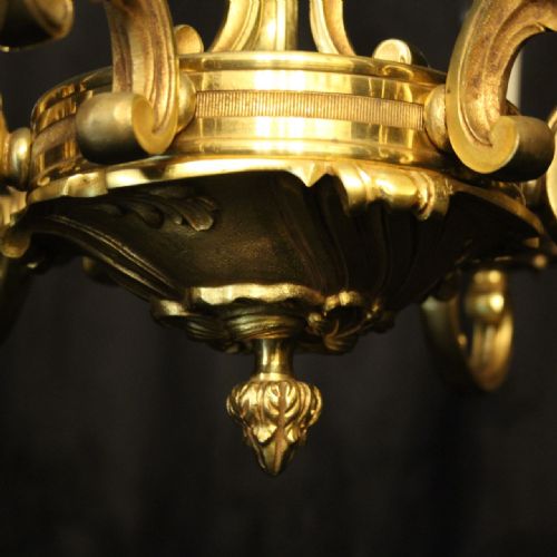 FRENCH GILDED BRONZE 6 LIGHT ANTIQUE CHANDELIER - ADDITIONAL PHOTO 5