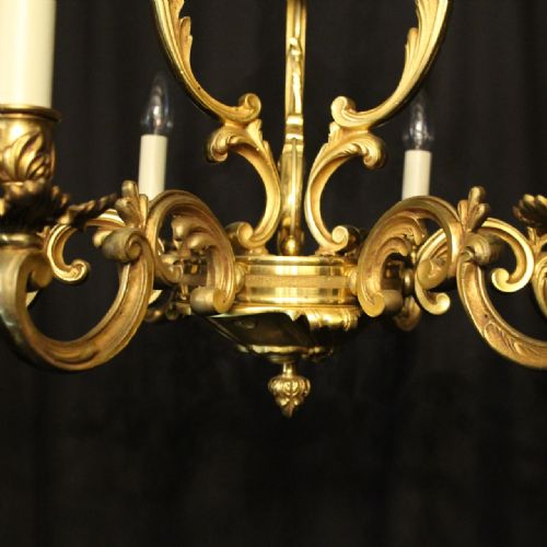 FRENCH GILDED BRONZE 6 LIGHT ANTIQUE CHANDELIER - ADDITIONAL PHOTO 6