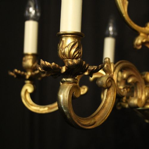 FRENCH GILDED BRONZE 6 LIGHT ANTIQUE CHANDELIER - ADDITIONAL PHOTO 8