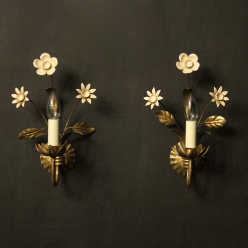 french floral pair of single arm wall lights - CATEGORY: ANTIQUE LIGHTING - DATED 1930